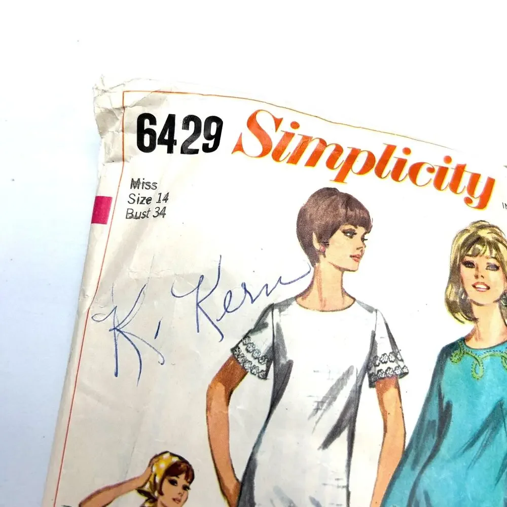 Simplicity Vintage 1960's‎ Pattern #6429 Misses One Piece Dress Size 14